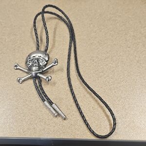 Skull & Crossbones Bolo Tie - Black and Silver